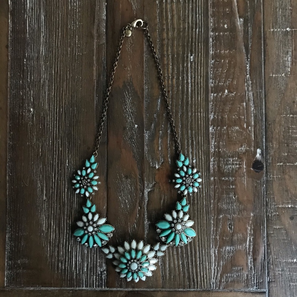 JCrew bulky white and aqua floral necklace